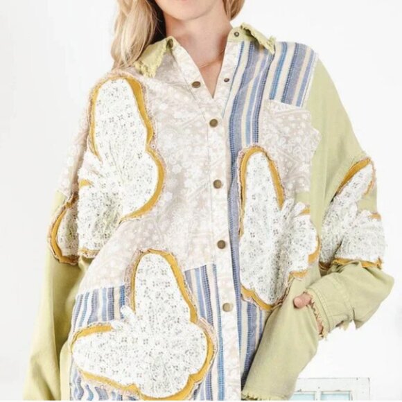 BLUE VELVET BUTTERLFY APPLIQUE SHACKET NWT - Picture 1 of 11